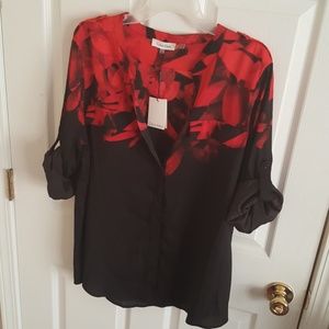 Red and black button up shirt